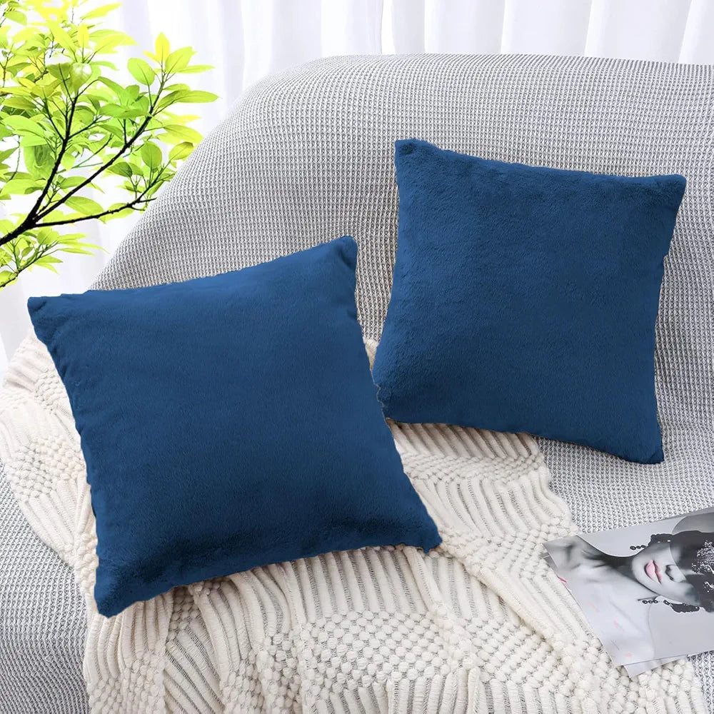 Luxe Home Cushion Cover 16 inch x 16 inch Duble Side Rabbit Fur Plain Design Covers Set of 2 for Sofa, Bedroom, livingroom